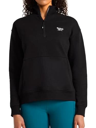 Image of Reebok Apparel Women's Classic Half-Zip Sweatshirt, Standard Fit, Midweight Cotton-Poly Fleece Fabric, Black, XL