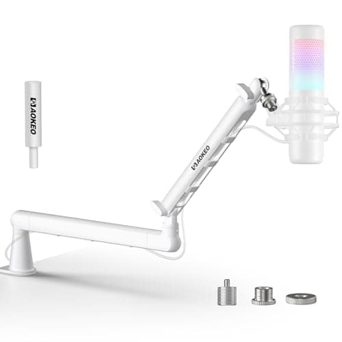 Image of Microphone Arm, Aokeo AK-55 Low Profile Desk Adjustable Microphone Arm Stand, Suitable for Blue Yeti, Snowball iCE, HyperX QuadCast, SoloCast, Elgato Wave etc,White