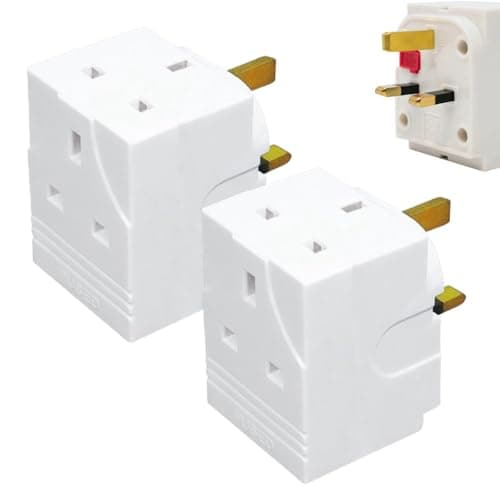 Image of 3 Way 3 Pin Power Plug Adaptor 13A Fused Cube 3 Pins Multi Wall Socket Splitter Extension 250V Plug Extender Socket Portable UK Plug For Kitchen Home Office & Indoor Lighting (Pack Of 2)
