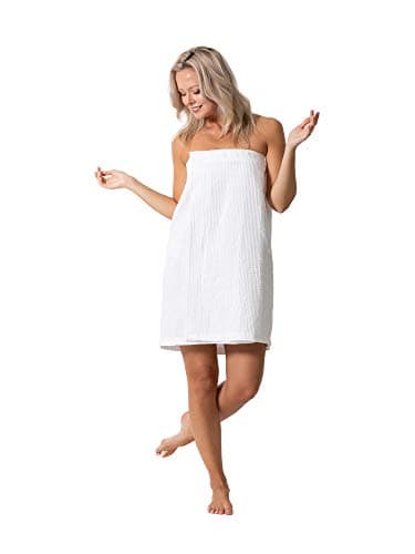 Image of Turkish Linen Women's Body Wrap Waffle Spa with Adjustable Closure, Pure White, S-M