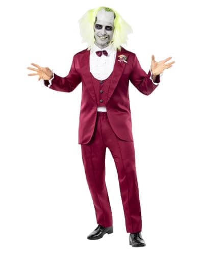Image of Funidelia Official Beetlejuice Costume for Men, Includes Jacket with Shirt and Pants, Tim Burton Beetlejuice Fancy dress for Adults, Carnival, Halloween and Party Costumes - Size M