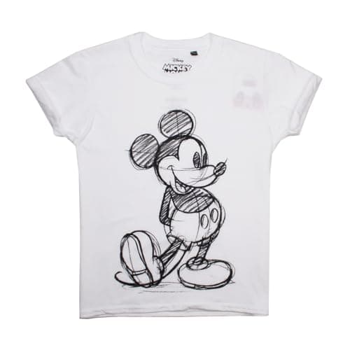 Image of Disney Girls Mickey Mouse Sketch T-Shirt, White, 9-10 Years