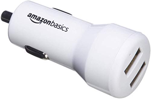 Image of Amazon Basics 4.8 Amp/24W Dual USB Car Charger for Apple & Android Devices, 2-Port, White