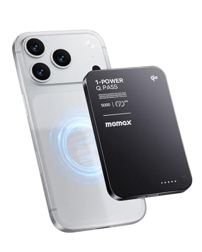 Image of MOMAX Q.Pass Magnetic Power Bank, 5000mAh Slim Portable Charger Qi2 Certified 15W Ultra-Fast Charging Battery Pack for iPhone Air/17 Pro Max/17 Pro/16/15/14/13/12 (No Lightning)