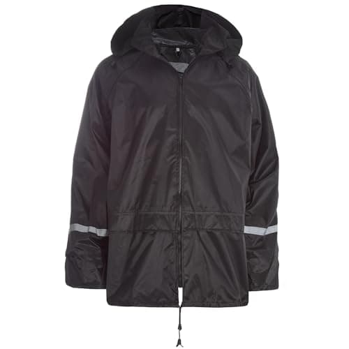 Image of Style It Up Unisex Plain Rain Coat Mac Kagoul Lightwear Jacket Water Proof Hooded Cagoul Adults (BLACK, 3XL)