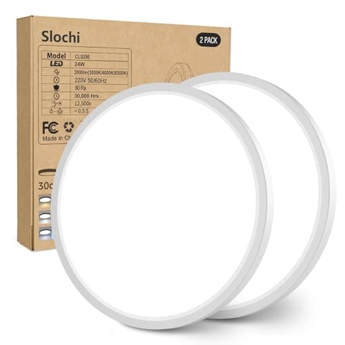 Image of slochi 2Pack Bathroom Light, 3000K/4000K/6500K 3 Color Temperature, Waterproof IP54, Round, Modern, Flush Ceiling Light for Bathroom, Kitchen, Bedroom, Hallway and MoreØ30CM(White)