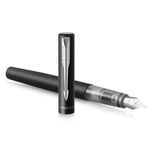 Image of Parker Vector XL Fountain Pen | Metallic Black Lacquer on Brass | Medium Nib with Blue Ink Refill | Gift Box