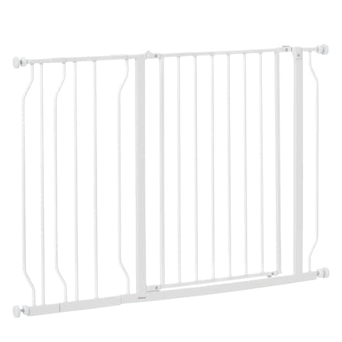 Image of PawHut Dog Gate Wide Stair Gate w/ Door Pressure Fit Pets Barrier for Doorway, Hallway, 76H x 75-115W cm - White