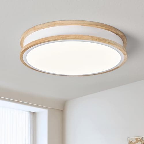 Image of Vikaey Modern Ceiling Lights, LED White Wood Bedroom Light 4000K, 24W Flush Ceiling Lamp for Living Room Kitchen Bathroom Dining Room Hallway Lounge, 11.81in
