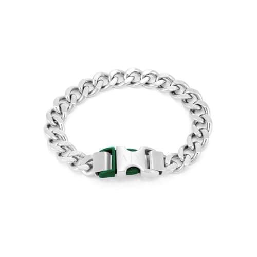 Image of Armani Exchange Men's Stainless Steel Buckle Clasp closure bracelet, Metallic Silver