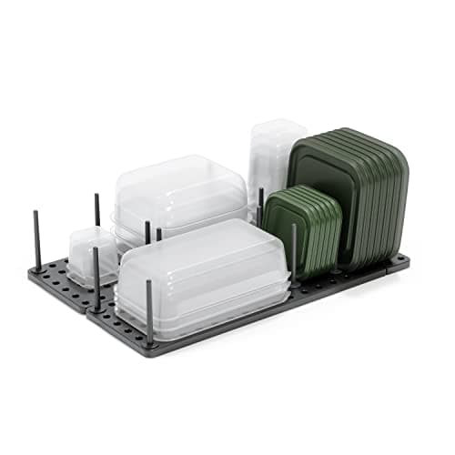 Image of Umbra Peggy Kitchen Drawer Cupboard Organizer Tray - Adjustable Storage System For Food Containers, Cookware, Serveware, Utensils and More, Grey