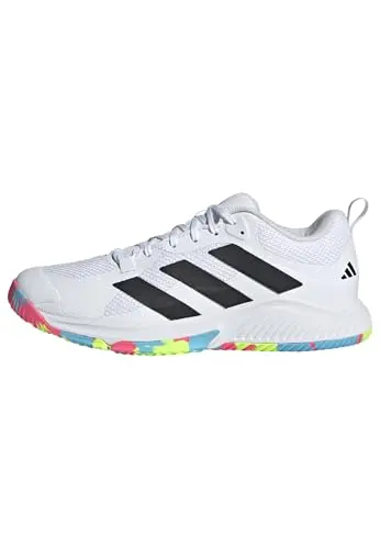 Image of adidas Women's Court Team Bounce 2.0 Shoes, Cloud White/Core Black/Lucid Lemon, 11 UK