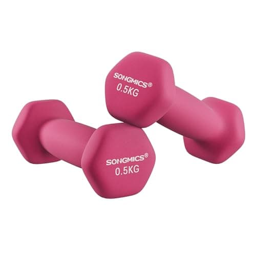 Image of SONGMICS Set of 2 Dumbbells, 2 x 0.5 kg Hand Weights with Neoprene Coating, Hexagonal Dumbbells Pair, Home Workout, Fitness Training Exercise, Pink SYL61PK