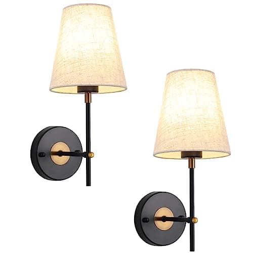 Image of MRHYSWD Set of 2 Black and Gold Wall Lights for Living Room Bedrooms, Modern Wall Sconce Lights Indoor Wall Lighting Fixtures Vintage Wall Lamps for Bedside Bathroom Hallway, Without E27 Bulbs