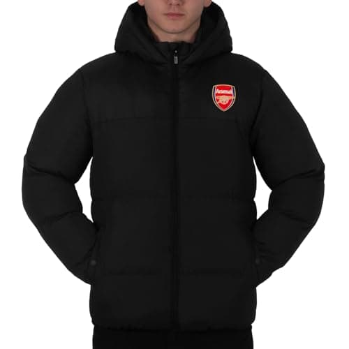 Image of Arsenal F.C. Mens Quilted Jacket Hooded Winter Coat Official Gift Black Zip Large
