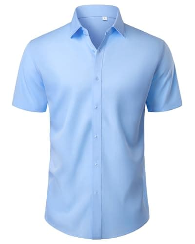 Image of J.VER Mens Shirts Short Sleeve Stretch Dress Fashion Business Casual Summer Work Button Down Formal Shirt Blue L
