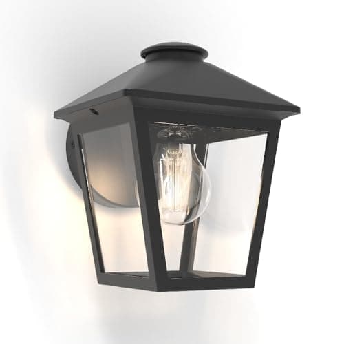 Image of Britalia Outdoor Wall Light, Matt Black with Clear Glass, Aluminium, 19.9x16x16.3cm, IP44 Rated, Vintage Tapered Cube Lantern