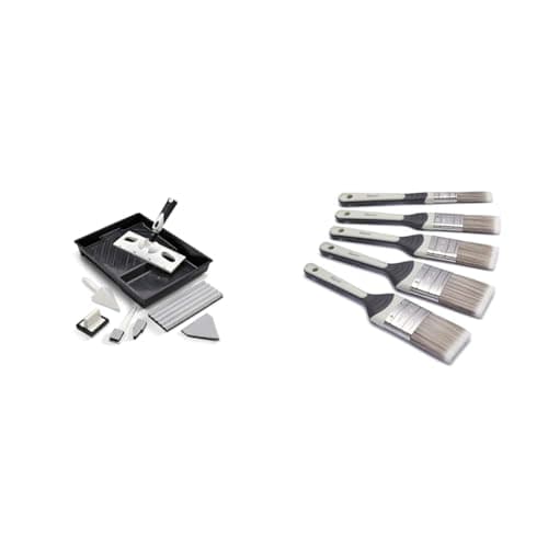 Image of Harris Seriously Good Walls & Ceilings Paint Pad Set | Handle, Large Corner Edging Window, Extended Sash Pad & Tray | Cutting in | 9" & SGOOD 5BRUSH Set, 1 x 0.5, 1 x 1, 1 x 1.5, 2 x 2 Paint Brushes