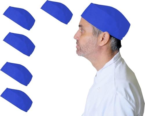 Image of IBEX Chef Skull Caps (Pack of 5) – Polycotton Professional Catering Hats for Chefs, Cooks & Bakers – Breathable Kitchen Work Caps for Men & Women, One Size Fits Most, Royal