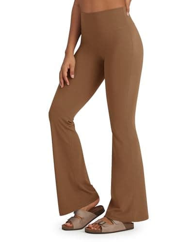Image of Promover Flared Trousers Women Bootcut Yoga Pants for Women Sports Leggings Stretch High Waist Workout Bootleg Tummy Control Black Work Trousers(Dark Brown,L,Petite)