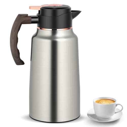 Image of 2 Litre Insulated Coffee Jug & Thermal Carafe, Stainless Steel Vacuum Flask with One-Touch Lid for Long-Lasting Heat & Cold Retention, Ideal for Coffee, Tea, Milk at Home, Office or Outdoors (Silver)
