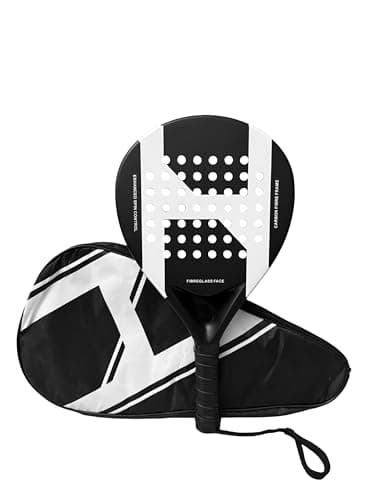 Image of Pro Padel Racket, Case Included. Carbon Fibre frame with Fibre Glass Face for the perfect balance between power and control. Beginned-Advanced. Unisex, Adult, Lightweight (Black).