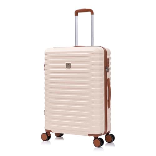 Image of Rocklands Medium Suitcase Hard Shell Lightweight 4 Dual Spinner Wheels Trolley Luggage Suitcase Hold Check in Luggage TSA Combination Lock (Cream, Medium 24")