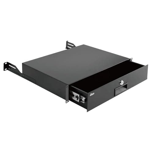 Image of Tecmojo 2U Rack Drawer, Rack Mount for 19in Network/Server/AV Rack or Cabinet Enclosure, Lockable with Rear Support - Load-Bearing 22lb(10kg), with Cable Entry and Management Holes, Black