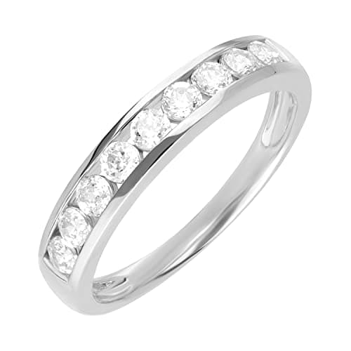 Image of Ivy Gems 9ct White Gold 0.5ct Finest 100 Cut Swiss Cubic Zirconia Channel Set Half Eternity Ring - Size M