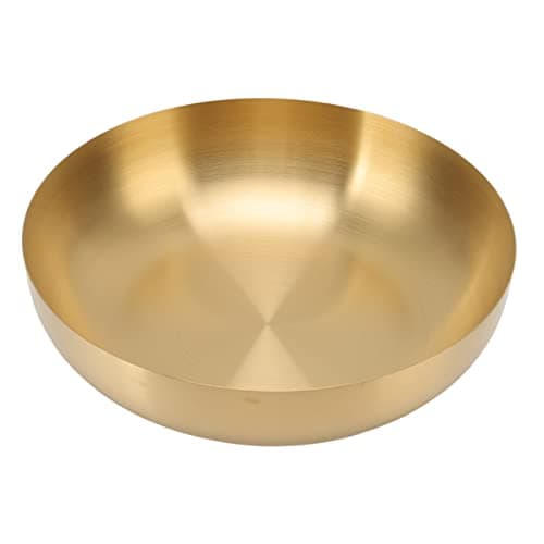 Image of Fyearfly Large Salad Bowl 24cm Stainless Steel Mixing Gold Fruit Bowl Ramen Thickened Stainless Steel Bowl for Salad Noodle Soup Bibimbap Baking