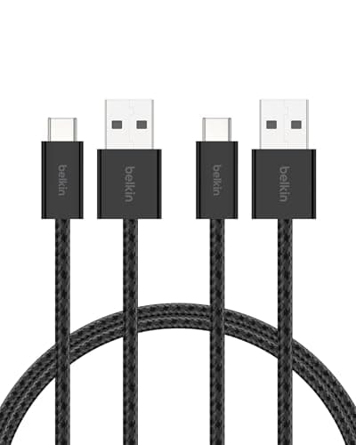 Image of Belkin 2-Pack Braided USB-A to USB-C Cable 5ft, 15W - Soft, Flexible Fast-Charging Cable, Type C Charger Cord for iPhone 17 & 16 Series, Galaxy S25, Pixel 10, iPad Pro, & More - Black