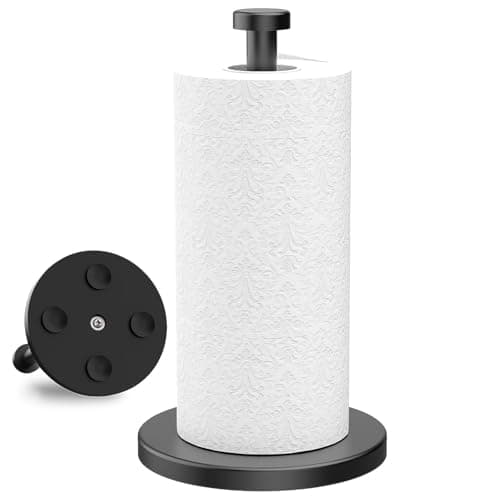 Image of VEHHE Paper Towel Holder, Black Kitchen Roll Holder Free Standing, Stainless Steel Kitchen Towel Holders with Suction Cups Suit for Kitchen, Bathroom, Outdoor