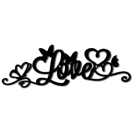 Image of CREATCABIN Love Metal Wall Decor Black Word Sign Wall Hanging Decor Butterfly Iron Wall Art Silhouette Letter Sculpture Decoration Hollow Out Minimalist Ornament for Garden Home Balcony 12 x 4Inch