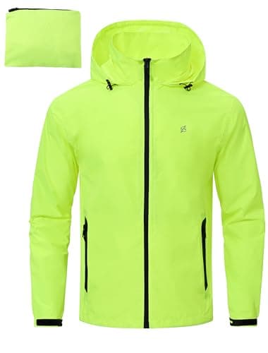 Image of YuKaiChen Waterproof Jacket Men's Rain Coat Outdoor Lightweight Packaway TPU with Taped Seams for Hiking Camping Cycling Fluorescent Yellow XXL