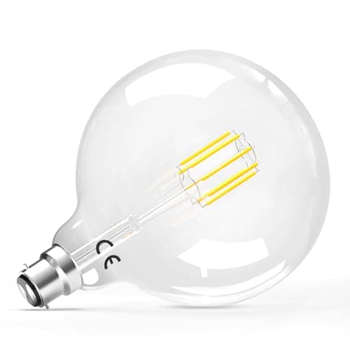 Image of Luxvista B22 G125 Large Light Bulb, Dimmable BC Bayonet Cap LED Filament Bulbs Cool White 6000K 8W(60W Equivalent) Vintage Decorative Clear Glass Globe 800LM, 1-Pack