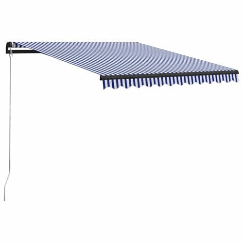 Image of vidaXL Manual Retractable Awning Home Outdoor Garden Arm Awning Canopy Patio Balcony Sunshade Shelter Deck 350x250cm Blue and White