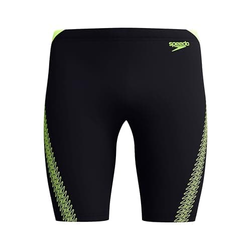 Image of Speedo Men's Hyperboom Splice Jammer Swimming Trunks | Quick Drying | Training | Fitness | Chlorine Resistant Swimwear, Hyper Yellow/Cobalt/Emerald, 30