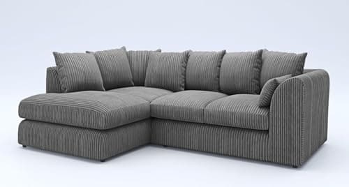 Image of New Fabric Corner Sofa Firm | Soft Jumbo Cord 3-4 Seater Corner Sofa Left/Right Hand Facing) (Charcoal Grey, Left Hand Facing)