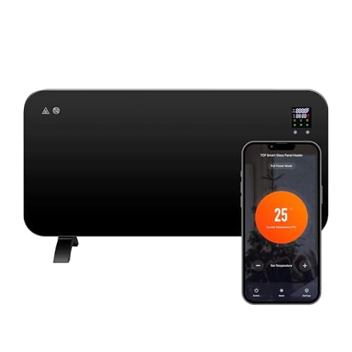 Image of TCP Smart Glass Panel Heater 2000w Black with App, WiFi, 2 Heat Modes, Voice Control works with Alexa, Google Home & Siri Shortcuts, Wall Mounted or Portable, LED Display, Smart Schedules & Timers
