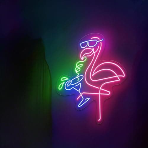 Image of Xusdamyj Flamingo Neon Sign, Neon Light, Led Sign for Bedroom, Flamingo Cocktail Sign, Pink, 40x20x1 cm / 15.8x8x0.39in