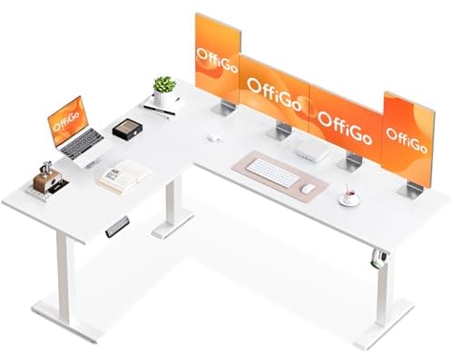 Image of OffiGo Corner Desk, 180 x 140 cm Electric Standing Desk with 3 Memory Smart Panels, Reversible L Shaped Rising Table, Height Adjustable Table for Home Office Workstation, White