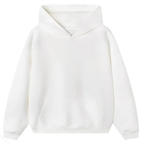 Image of Discoball Kids Plain Sweatshirt Hoodie Soft Pullover Top Jumper Casual Fashion Sweatshirts for Girls Boys Unisex Hooded with Pocket White