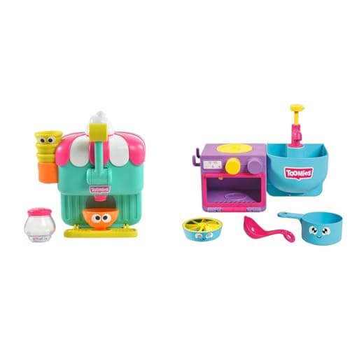 Image of TOMY Toomies Foam Cone Factory Deluxe - Ice Cream Foam Maker Baby Bath Toys & E73264 Bubble & Bake Bathtime, Bath Toddlers, Kitchen Themed Bubble Making Toy, 2 in 1 Set