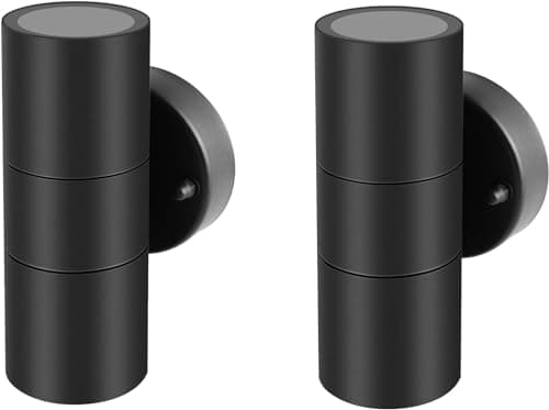 Image of Kerry Outdoor Wall Lights, Up Down Mains Powered Lighting, Black Stainless Steel IP44 Waterproof, Exterior Wall Sconce for Indoor, Front Door, Patio, Hallway, Porch, Garden, Garage, Post - 2 Pack