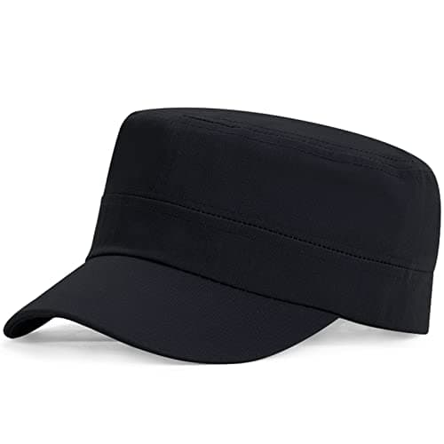 Image of Baynetin Unisex Classic Army Cap Flat Top Plain Hat, Adjustable Fashionable Military Sport Caps, Cadet Cap, Breathable Outdoor Hats (Black)
