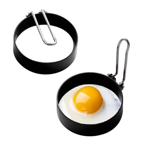 Image of Premier Housewares Pack of 2 Non-Stick Egg Rings | Stainless Steel Fried Egg Rings for Frying | Metal Circle Egg Rings for Perfect Eggs | Crumpet Rings with Folding Handle