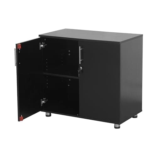 Image of MMT Furniture Designs Ltd Black Storage Cabinet Cupboard Desk Height 2 Door Bookcase with Lock 75cm Tall Desktop Extension Height