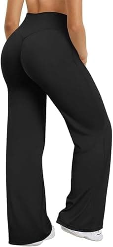 Image of Fumxincg Women's Yoga Trousers Loose Stretchy High Waist Casual Straight Trousers Wide Leg Pants for Women (UK, Alpha, XL, Regular, Regular, Black)