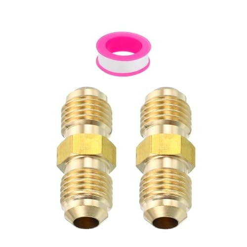 Image of TA-VIGOR 1/4" x 1/4" Male Flare Brass Tube Fitting, 2Pcs Brass Pipe Connector, Union Coupling Tube Adapter Flare Pipe Fitting for Air Gas Line Refrigeration HVAC