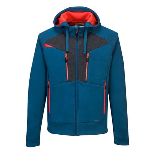 Image of Portwest DX472 DX4 Zipped Lightweight Work Hoodie with Pockets - Reflective Breathable Stretch Workwear, Metro Blue, XXXL